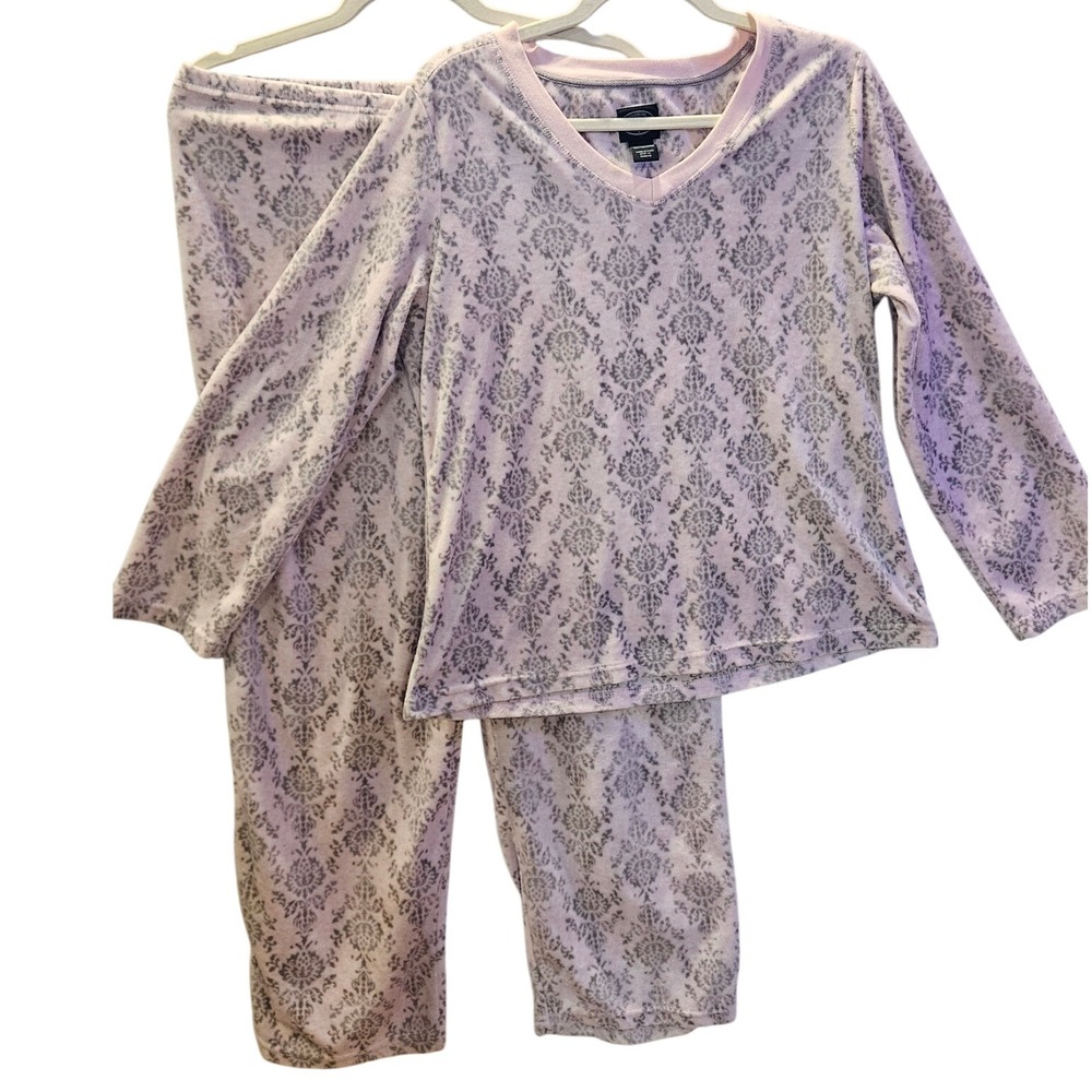 Laura Ashley Womens‎ Pajama Set Size L Pink Gray Flannel 2pc Long Sleeve #389